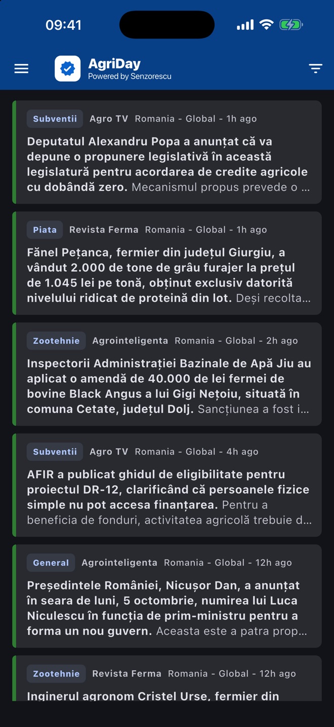 Fluxul de știri în modul întunecat