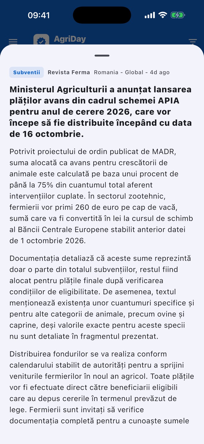 Articol cu rezumat în AgriDay